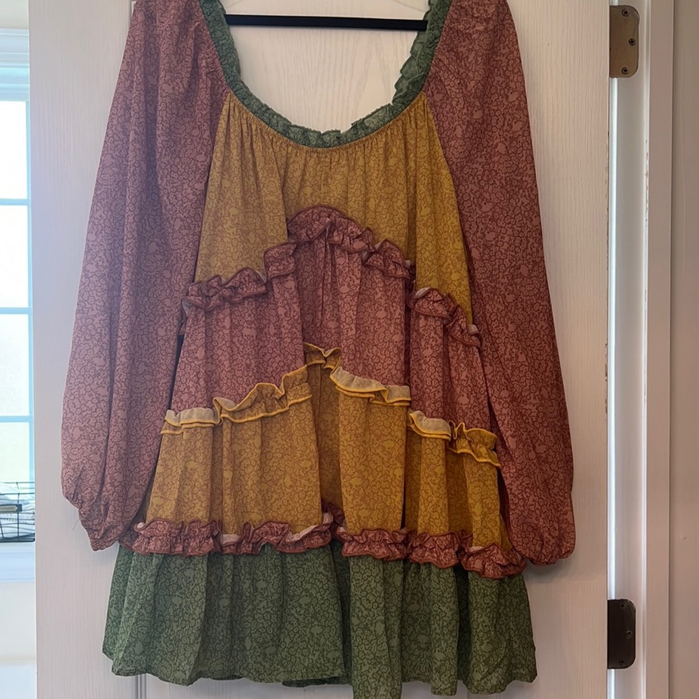 Ruffle tiered mini dress with sheer sleeves